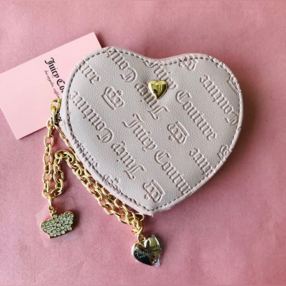 ❌SALE❌Juicy Couture Not Your Babe Heart Zip Around Wallet Charm Chain Wristlet.